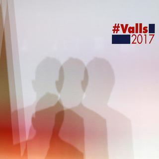 L'ombre de Manuel Valls lors de son discours de campagne le 3 janvier à Paris. [AP Photo/Keystone - François Mori]