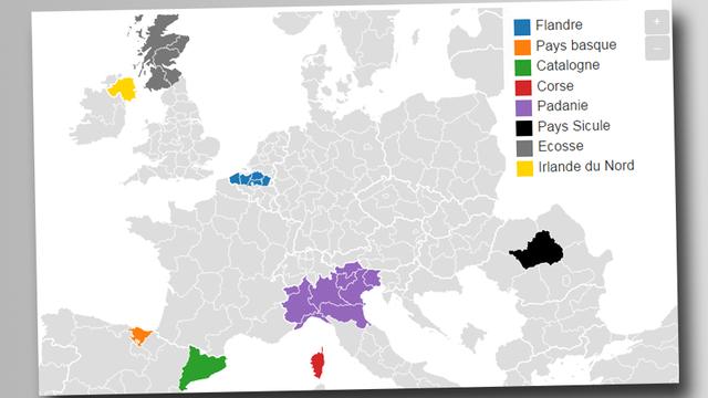 La carte des principaux mouvements indépendantistes en Europe. [RTS]