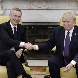 Le président américain Donald Trump et le Secrétaire général de l'OTAN Jens Stoltenberg, le 12 avril 2017 à Washington. [AFP - Olivier Douliery]