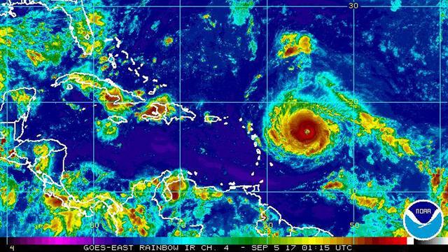 Image satellite montrant Irma s'approchant des côtes est des Caraïbes [NOAA via AP]