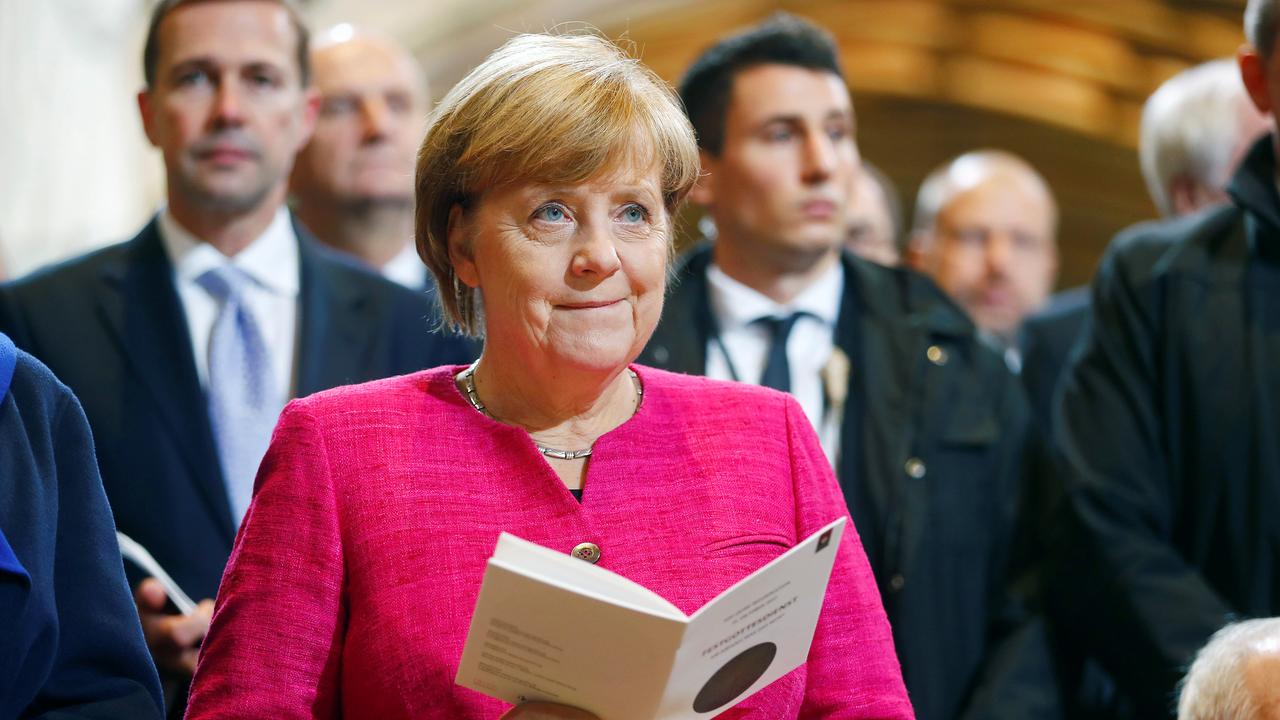 La chancelière allemande Angela Merkel lors de l'office mardi à Wittenberg. [Reuters - Hannibal Hanschke]