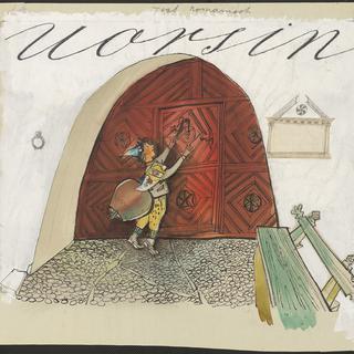 Aquarelle originale du livre "Une cloche pour Ursli" d’Alois Cariget. [Alois Carigiet Erbe]