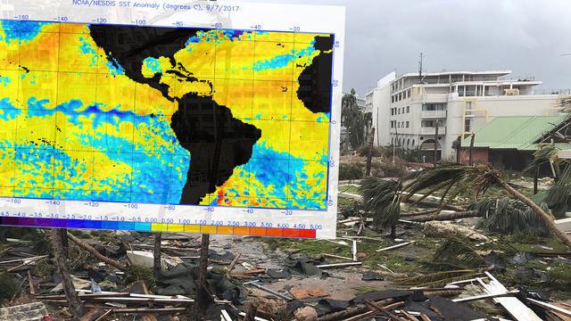 La carte du NOAA sur la différence de températures des eaux à la surface par rapport à la normale. [Keystone - RTS]