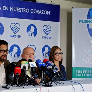 Dirigeants des FARC en conférence de presse à Bogota, 24.07.2017. [EPA/Keystone - Leonardo Munoz]