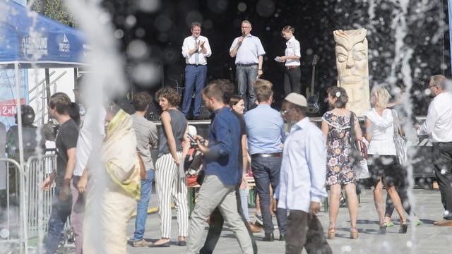 Lancement de la campagne des opposants à la réforme de la Prévoyance vieillesse 2020 sur la Place fédérale à Berne. [Keystone - Marcel Bieri]