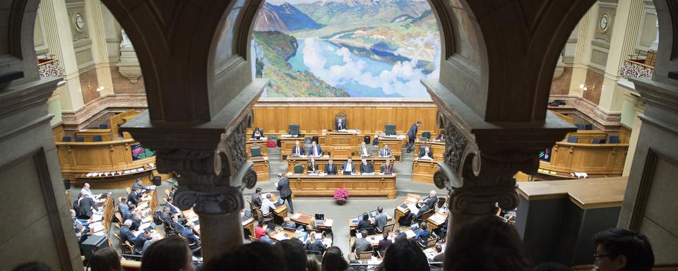 La salle du Conseil national au Palais fédéral, le 4 mai 2017. [Anthony Anex]