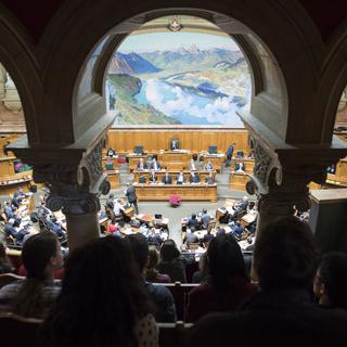 La salle du Conseil national au Palais fédéral, le 4 mai 2017. [Anthony Anex]