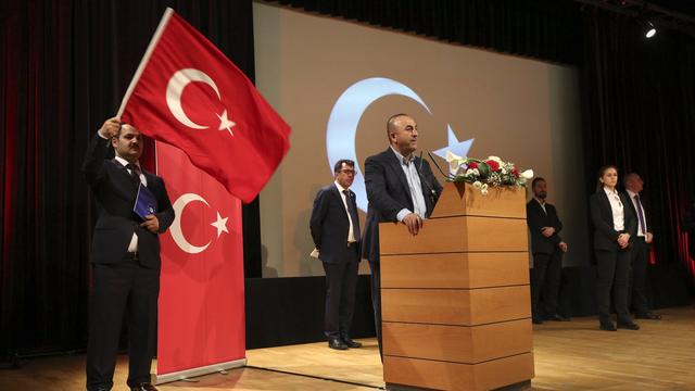 Le ministre turc des Affaires étrangères Mevlüt Cavusoglu lors d'un meeting à Metz en France, le 12 mars 2017. [Gilles Witz]