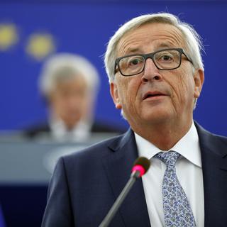 Jean-Claude Juncker mercredi devant les eurodéputés à Strasbourg. [AP/Keystone - Jean-Francois Badias]