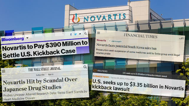 Les scandales de Novartis ont fait la Une des plus grands médias mondiaux. [AFP - Montage RTS]