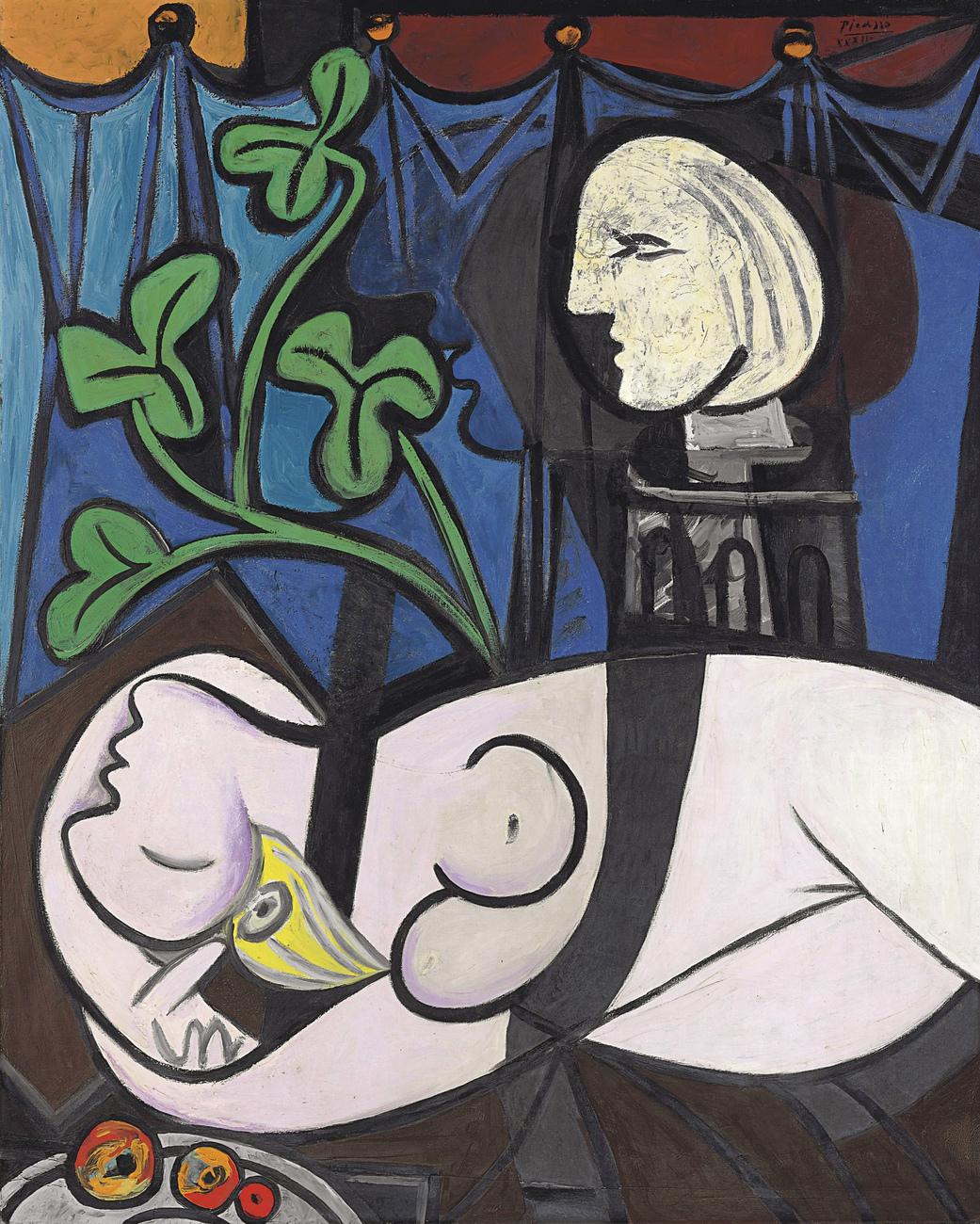 La toile, intitulée "Nu au plateau de sculpteur" ou "Nu, feuilles vertes et buste", a été peinte par Pablo Picasso en 1932. [AP Photo - Christie's - Keystone]