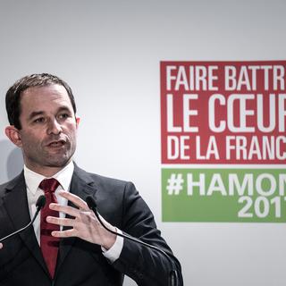 Benoît Hamon a présenté son QG de campagne aux journalistes. [afp - Philippe Lopez]