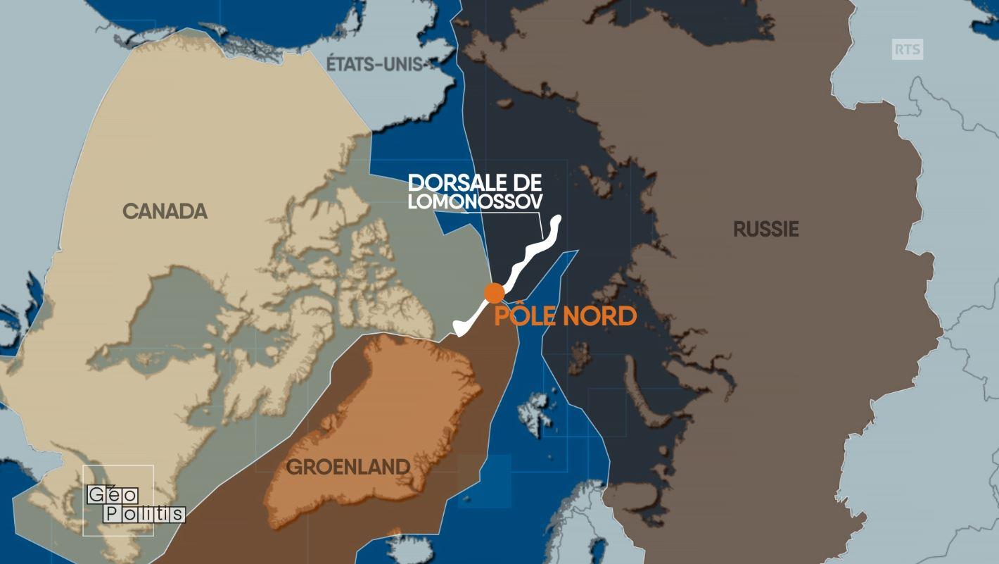 Canada, Danemark et Russie se disputent la dorsale de Lomonossov. [RTS - DR]
