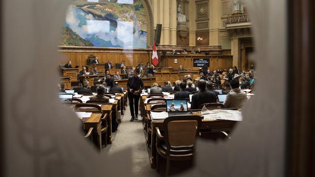 La salle du Conseil national lors du débat sur la réforme Prévoyance vieillesse 2020. [Keystone - Peter Schneider]