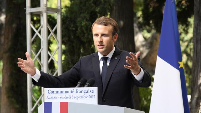 Emmanuel Macron durant son discours en Grèce. [afp - Ludovic Marin]