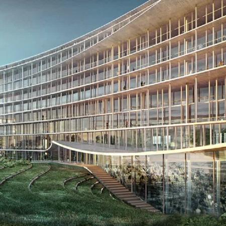 Le projet du bureau d'architectes Herzog et De Meuron pour le futur siège mondial de la banque Lombard Odier à Bellevue (GE). [Herzog et De Meuron]