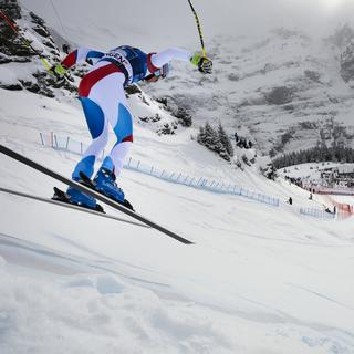 La descente du Lauberhorn à Wengen. [Keystone - Jean-Christophe Bott]