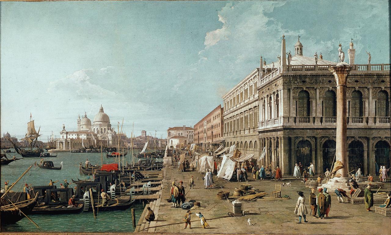 "Vue du quai, la bibliothèque Marciana et la colonne de saint Théodore à Venise", peinture de Giovanni Antonio Canal dit le Canaletto (1697-1768). [Keystone - Luisa Ricciarini]