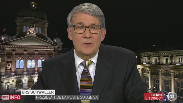 Urs Schwaller, président de La Poste, invité au 19:30 de la RTS, ce 9 mars 2017.