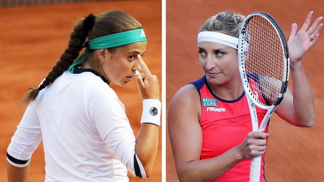 Ostapenko et Bacsinszky s'affronteront le jour de leur anniversaire. [Keystone - Etienne Laurent / Michel Euler]