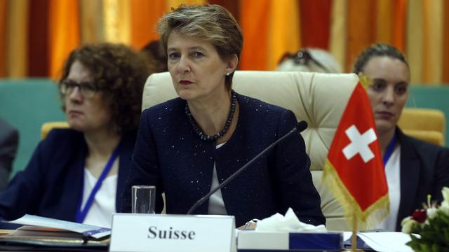 Simonetta Sommaruga lors de la conférence ministérielle sur la crise migratoire en Méditerranée. [EPA/Keystone - Mohamed Messara]