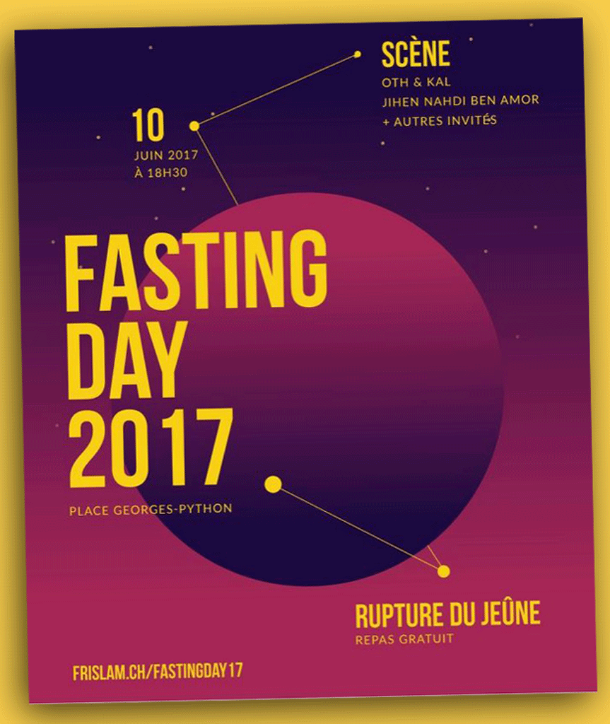 Affiche du Fasting day 2017 de l'association fribourgeoise Frislam. [www.frislam.ch]