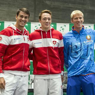 Luca Margaroli, Adrian Bodmer et Andrei Vasilevski, jeudi 14 septembre à Bienne. [Keystone - Alexandra Wey]