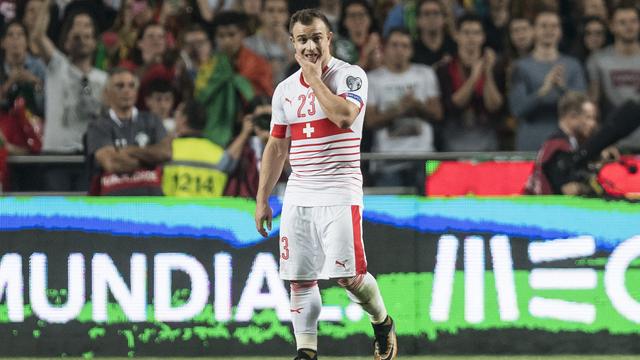 La durée de la blessure de Xherdan Shaqiri, ici avec la Suisse à Lisbonne, n'est pas connue. [Jean-Christophe Bott]