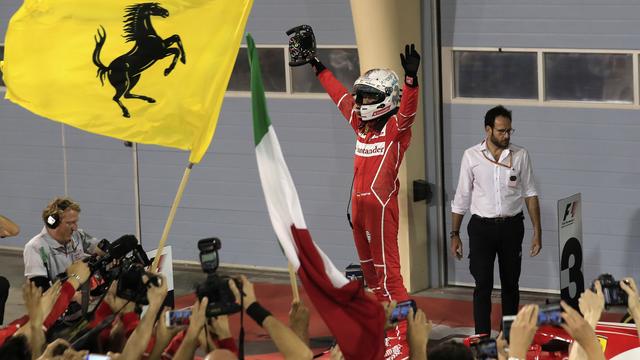 Sebastian Vettel a fêté comme il se doit sa victoire à Sakhir. [Hassan Ammar]