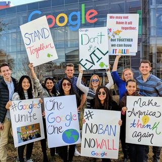Plus de 150 sociétés ont signé une lettre contre la politique migratoire de Donald Trump (ici des employés de Google en janvier).