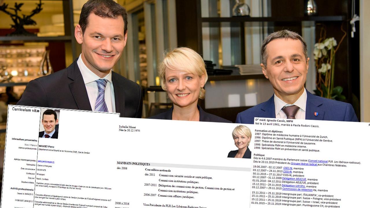 Les trois candidats PLR à la succession de Didier Burkhalter au Conseil fédéral et leur CV. [Keystone - Jean-Christophe Bott]