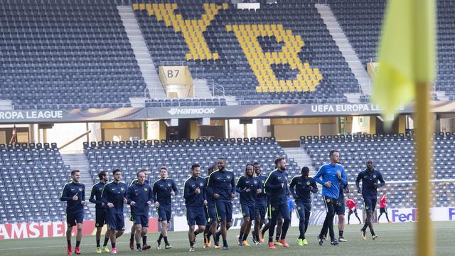 Les joueurs d'YB à l'entraînement avant le match contre Dynamo Kiev. [Marcel Bieri]