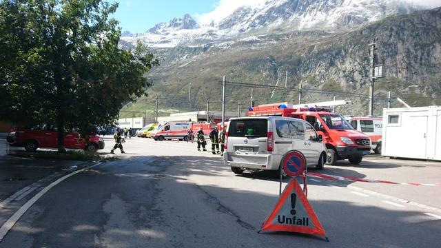 Les secours à l'oeuvre après l'accident de train en gare d'Andermatt (UR) le 11 septembre 2017. [SRF - Beat Kälin]