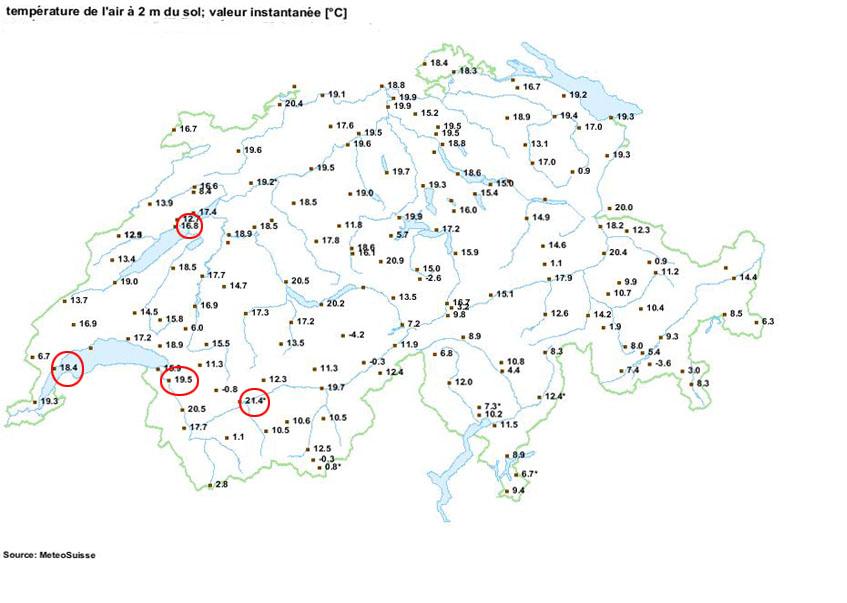 Quatre localités ont battu des records de chaleur pour un mois de février ce jeudi 23 février 2017: Sion, Aigle (VD), Changins (VD) et Neuchâtel. [MeteoSuisse]