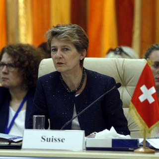 Simonetta Sommaruga lors de la conférence ministérielle sur la crise migratoire en Méditerranée. [EPA/Keystone - Mohamed Messara]