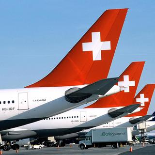 Avions de la flotte Swissair peu avant le grounding du 2 octobre 2011. [RTS]