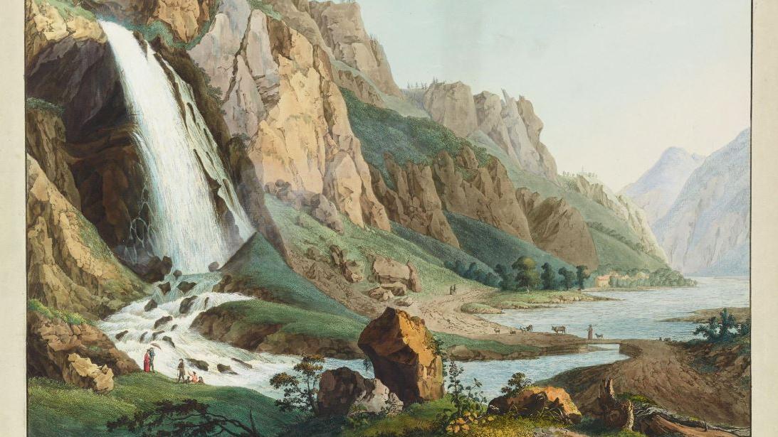Une gravure de la cascade de la Pissevache (J.A. Linck). [www.kleinmeister.ch]