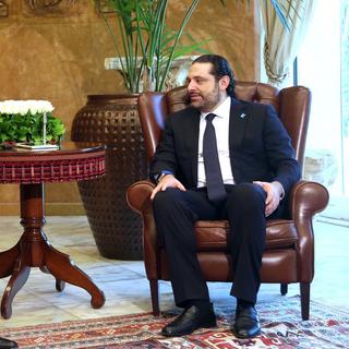 Saad Hariri, à droite sur la photo, s'entretient avec le président libanais Michel Aoun, à Beyrouth en 2016. [EPA/Keystone - Wael Hamzeh]