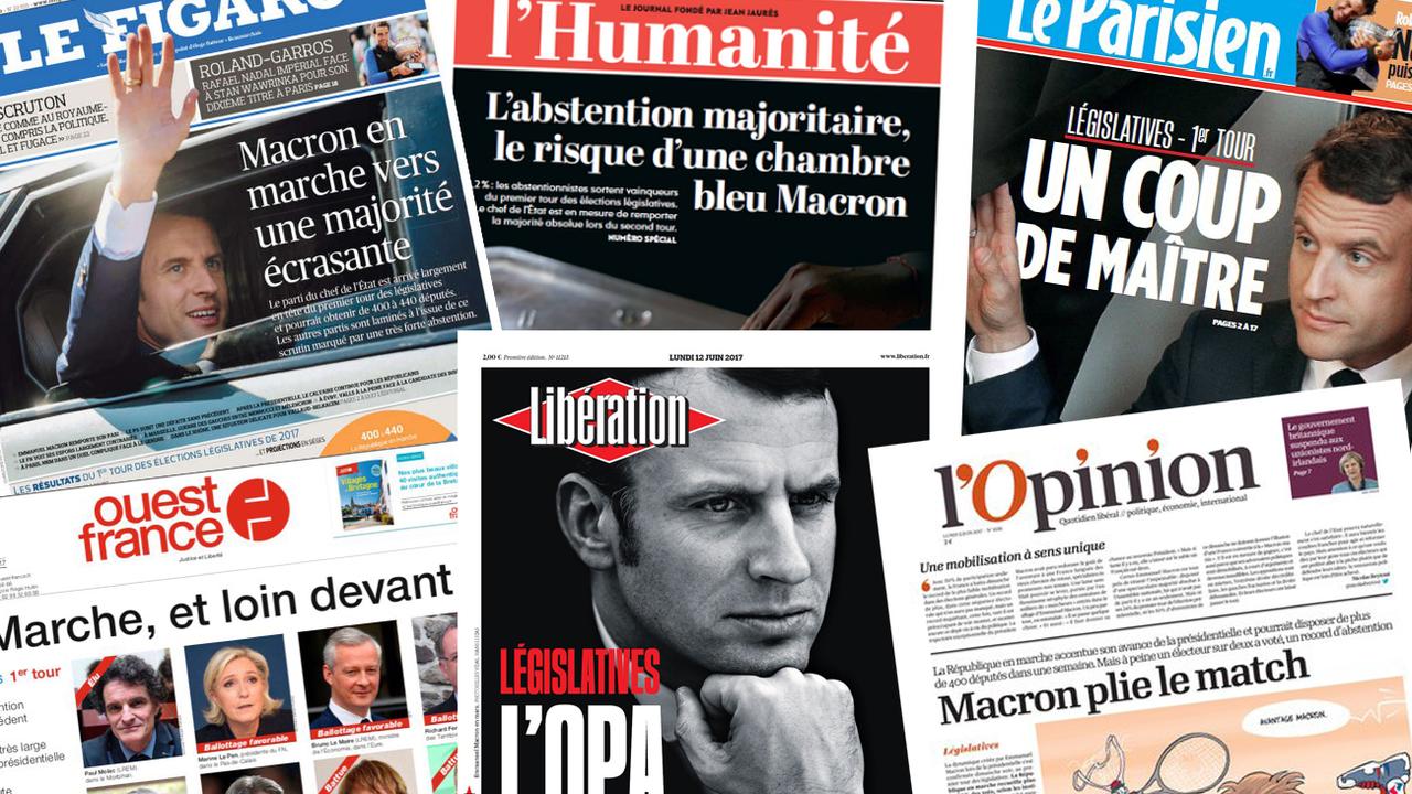 Les Unes de plusieurs quotidiens français au lendemain du premier tour des élections législatives. [RTS]