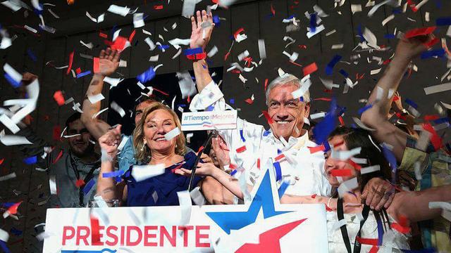 L'ex-chef d'Etat de droite Sebastian Piñera lors de la proclamation des résultats du premier tour au Chili. [AFP - NOTIMEX/FOTO/ESPECIAL/CO]