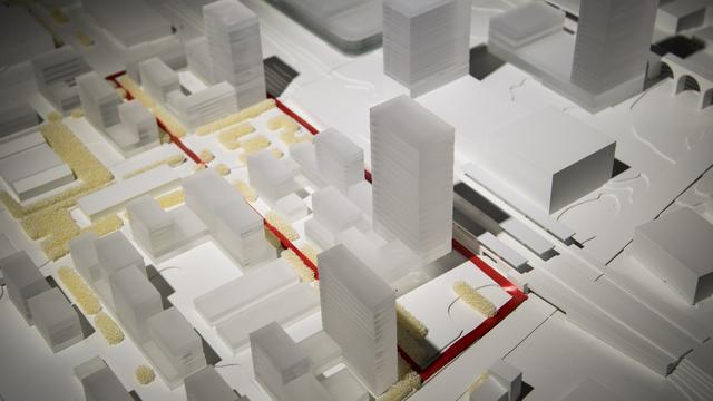 Une maquette du plan de quartier intercommunal Malley-Gare, qui prévoit notamment la construction de deux tours.