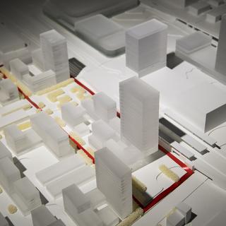 Une maquette du plan de quartier intercommunal Malley-Gare, qui prévoit notamment la construction de deux tours.