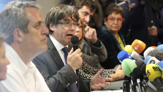 Carles Puigdemont au Centre de la Presse à Bruxelles. [Keystone - Olivier Matthys]