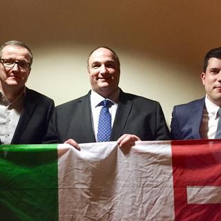 Les trois candidats UDC au Conseil d'Etat neuchâtelois. De gauche à droite: Stephan Moser, Jean-Charles Legrix et Xavier Challandes. [UDC Neuchâtel]