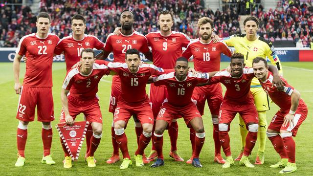 L'équipe nationale suisse de football au Stade de Genève en mars 2017. [Keystone - Jean-Christophe Bott]