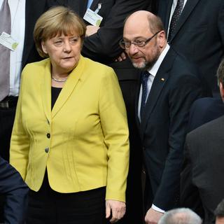 Angela Merkel et Martin Schulz. [KEYSTONE/DPA - Gregor Fischer]