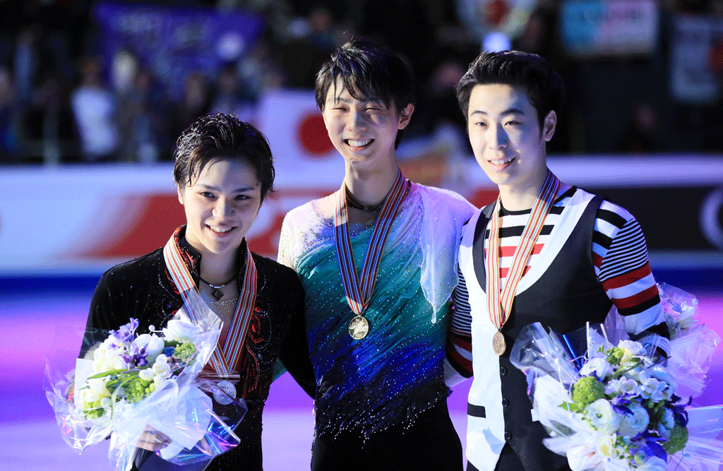Yuzuru Hanyu s'est attribué la médaille d'or en danse libre chez les hommes. [AFP - Atsushi Taketazu]