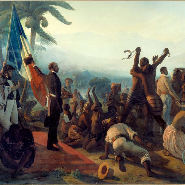 La peinture "Proclamation de l'abolition de l'esclavage dans les colonies françaises le 23 avril 1848" de François Auguste Biard (19e siècle). [AFP - Leemage/Photo Josse]
