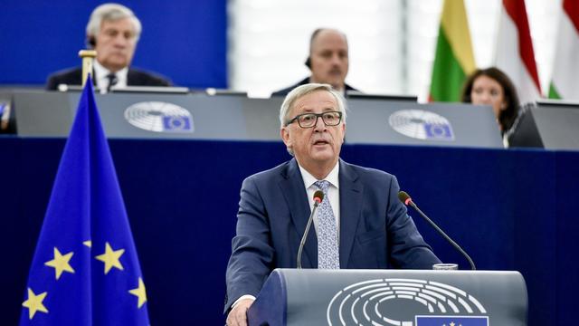 Jean-Claude Juncker devant le Parlement européen à Strasbourg, 13.09.2017. [EPA/Keystone - Mathieu Cugnot]