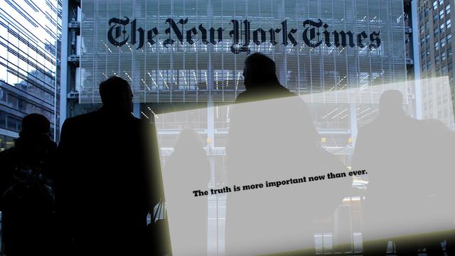 La publicité du New York Times vise spécifiquement les contrevérités et "faits alternatifs" de Donald Trump.